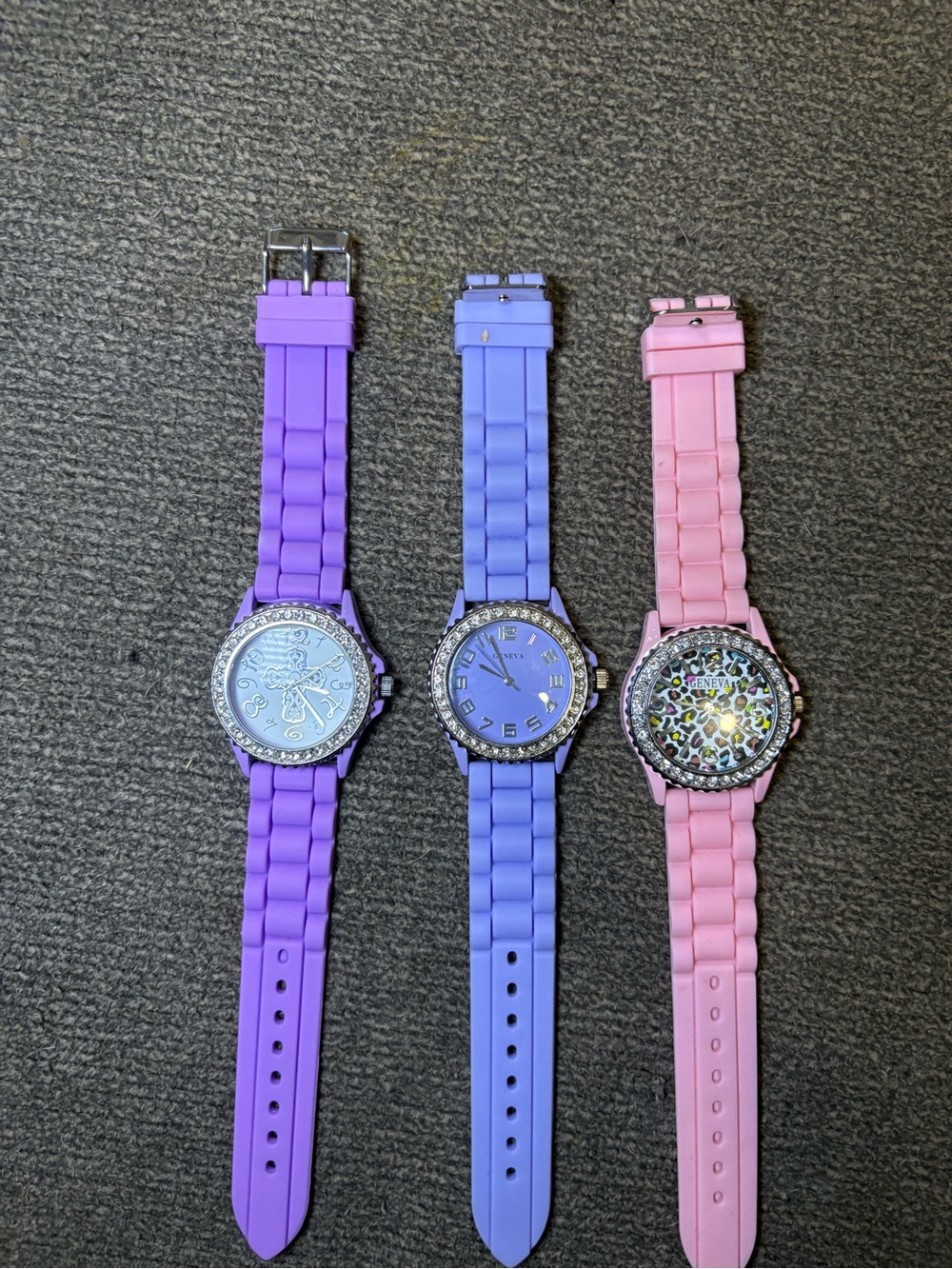 Geneva Purple, Blue, and Pink Silicone Strap Watches with Crystal Bezels